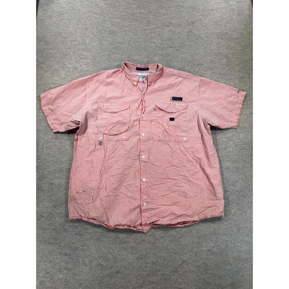 Columbia PFG Super Bonehead Fishing Shirt Mens XL Red White Gingham Check Vented